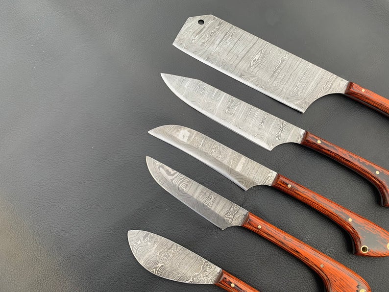 5-Pcs Damascus Steel Chef Knife Set/Kitchen Knife set With Leather roll Bag/Gift for her/Birthday Gift/Kitchen and dinning/Chopper - SUSA KNIVES
