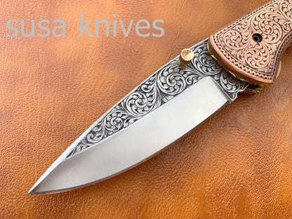 Great Gift Newly Design Hand Made D2 Steel Hunting Engrave Pocket Knife/Folding knife With Liner Lock/Christmas Gift/Gift for her - SUSA KNIVES
