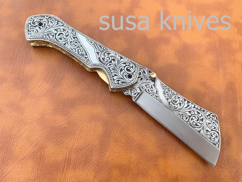 Great Gift Beautiful Newly Design Hand Made D2 Steel Hunting Engrave Pocket Knife/Folding knife With Liner Lock/valentine Gift/Gift for him - SUSA KNIVES