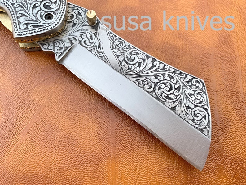 Great Gift Beautiful Newly Design Hand Made D2 Steel Hunting Engrave Pocket Knife/Folding knife With Liner Lock/valentine Gift/Gift for him - SUSA KNIVES