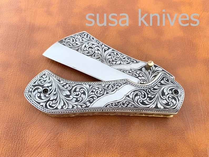 Great Gift Beautiful Newly Design Hand Made D2 Steel Hunting Engrave Pocket Knife/Folding knife With Liner Lock/valentine Gift/Gift for him - SUSA KNIVES