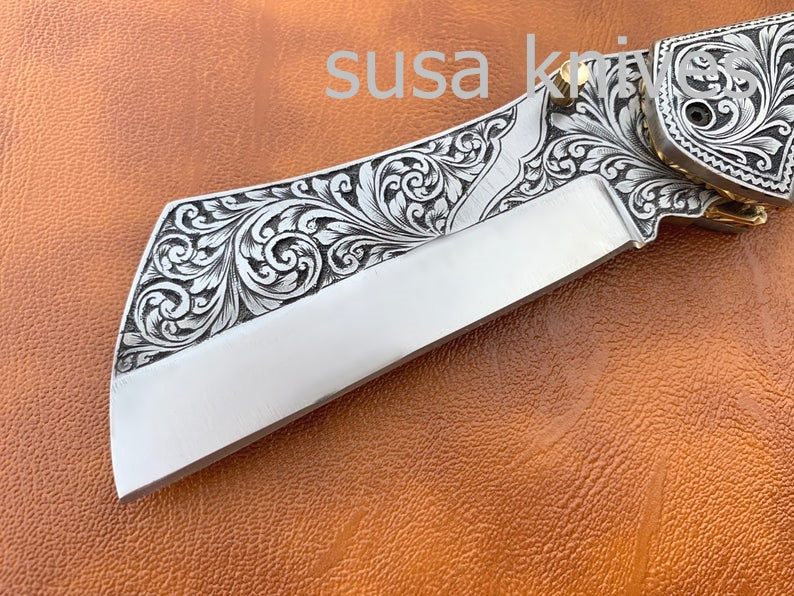 Great Gift Beautiful Newly Design Hand Made D2 Steel Hunting Engrave Pocket Knife/Folding knife With Liner Lock/valentine Gift/Gift for him - SUSA KNIVES