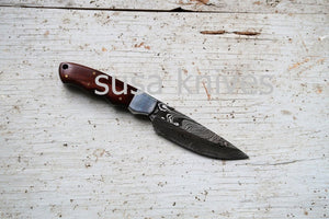 Wildcat Skinner Knife; Damascus Steel blade and Polished bolster - SUSA KNIVES
