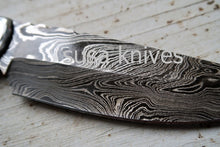 Load image into Gallery viewer, Wildcat Skinner Knife; Damascus Steel blade and Polished bolster - SUSA KNIVES

