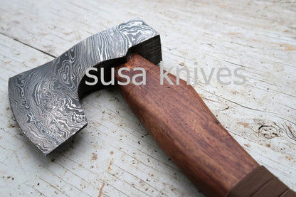 Handmade Damascus Steel Axe, Rosewood Handle - SUSA KNIVES