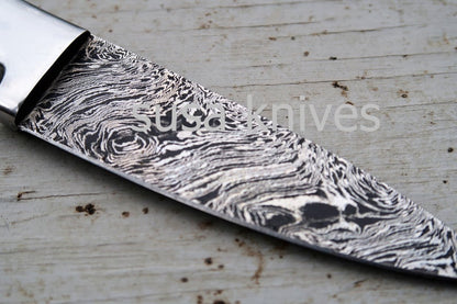 3.5" Bone Chef Knife; Twist Pattern Damascus steel, Natural Bone handle - SUSA KNIVES