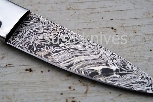 3.5" Bone Chef Knife; Twist Pattern Damascus steel, Natural Bone handle - SUSA KNIVES