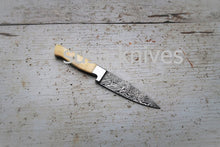 Load image into Gallery viewer, 3.5&quot; Bone Chef Knife; Twist Pattern Damascus steel, Natural Bone handle - SUSA KNIVES
