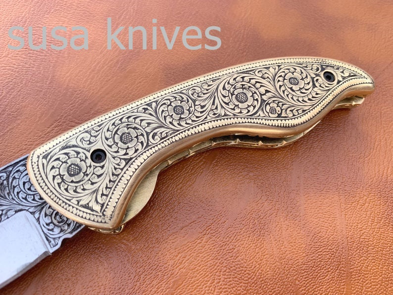 Beautiful Newly Design Hand Made D2 Steel Hunting Engrave Pocket Knife/Folding knife With Liner Lock/valentine Gift/Gift for him - SUSA KNIVES
