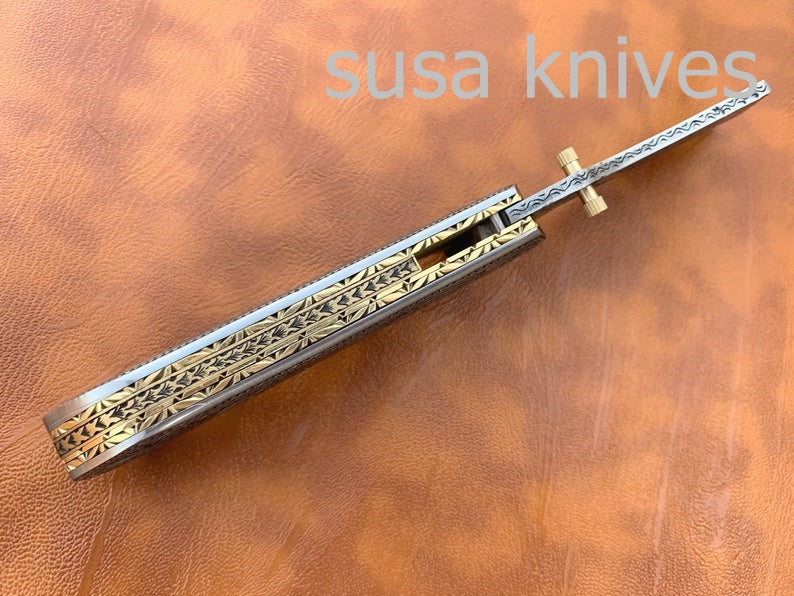 Great Gift Beautiful Newly Design Hand Made D2 Steel Hunting Engrave Pocket Knife/Folding knife With Liner Lock/valentine Gift/Gift for him - SUSA KNIVES