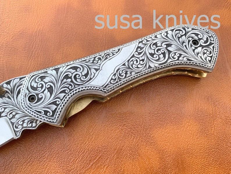 Great Gift Beautiful Newly Design Hand Made D2 Steel Hunting Engrave Pocket Knife/Folding knife With Liner Lock/valentine Gift/Gift for him - SUSA KNIVES