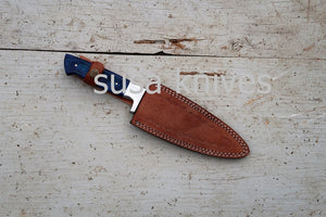 Chef Knife; Twist Pattern Damascus steel, Royal Blue Dyed Rosewood handle - SUSA KNIVES