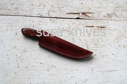 Wildcat Skinner Knife; Damascus Steel blade and Polished bolster - SUSA KNIVES