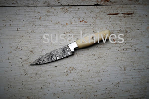 Bone Chef Knife; Twist Pattern Damascus steel, Natural Bone handle - SUSA KNIVES