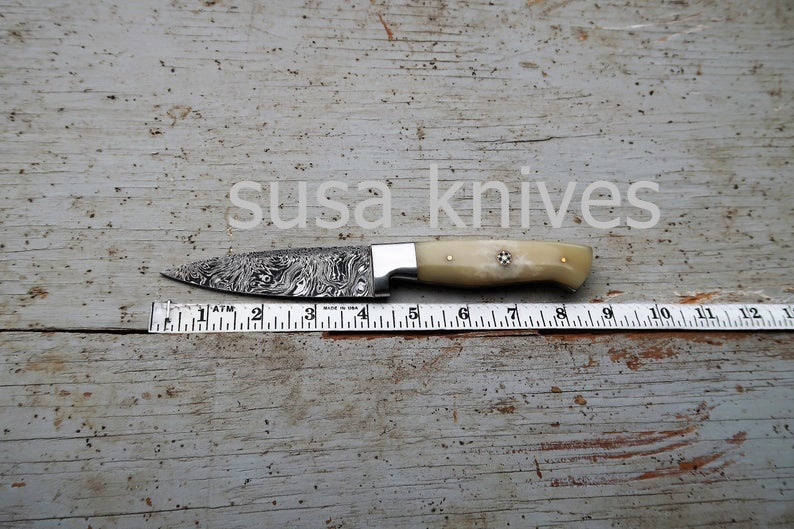 Bone Chef Knife; Twist Pattern Damascus steel, Natural Bone handle - SUSA KNIVES