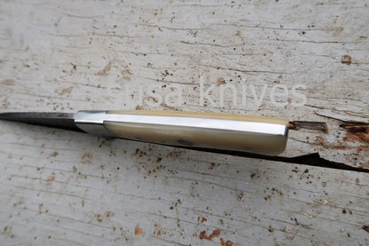3.5" Bone Chef Knife; Twist Pattern Damascus steel, Natural Bone handle - SUSA KNIVES