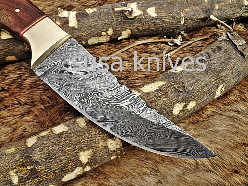 A Beautiful Custom Made Damascus Skinner Knife/Black Friday Gift/ Thanksgiving Gift/Christmas Gift - SUSA KNIVES