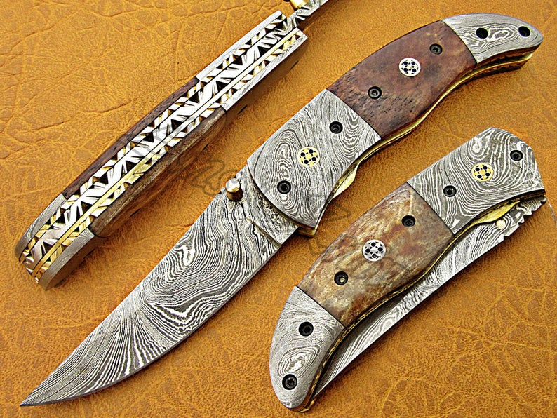 Custom Handmade Damascus Steel Folding Pocket Knife - SUSA KNIVES