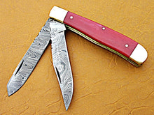 Load image into Gallery viewer, Custom Handmade Damascus Steel Double Blade Folding Pocket Knife - SUSA KNIVES

