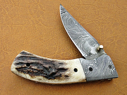 Custom Handmade Damascus Steel Folding Pocket Knife - SUSA KNIVES