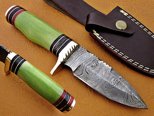 Custom Handmade Damascus Steel Fixed Blade Hunting Knife - SUSA KNIVES