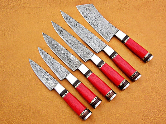 Custom Handmade Damascus Steel Fixed Blade Kitchen Chef Knife Set - SUSA KNIVES