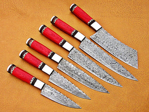 Custom Handmade Damascus Steel Fixed Blade Kitchen Chef Knife Set - SUSA KNIVES