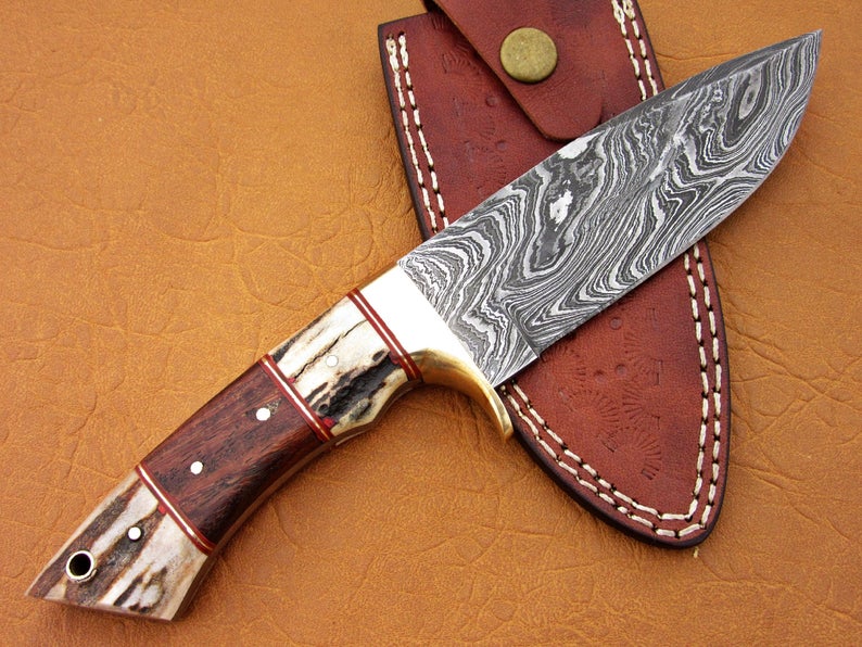 Custom Handmade Damascus Steel Fixed Blade Hunting Knife - SUSA KNIVES