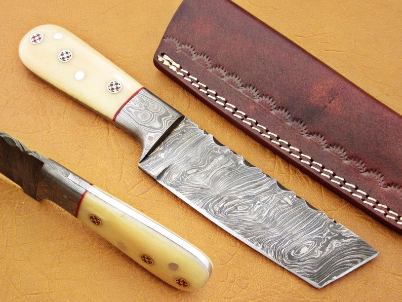 Custom Handmade Damascus Steel Fixed Tanto Blade Hunting Knife - SUSA KNIVES
