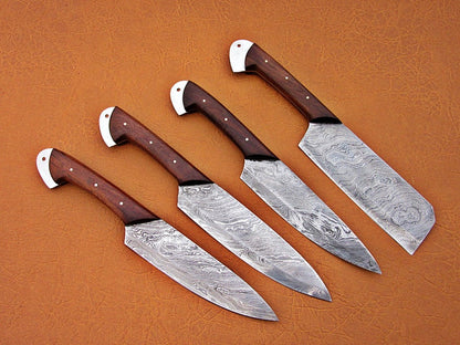 Custom Handmade Damascus Steel Fixed Blade Kitchen Chef Knife Set - SUSA KNIVES