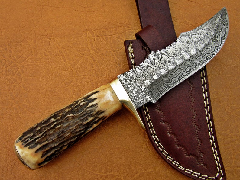 Custom Handmade Damascus Steel Fixed Blade Hunting Knife - SUSA KNIVES