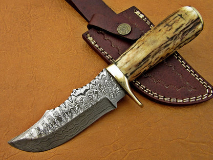 Custom Handmade Damascus Steel Fixed Blade Hunting Knife - SUSA KNIVES