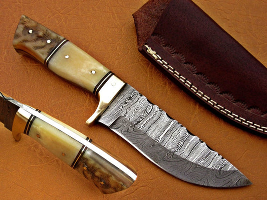 Custom Handmade Damascus Steel Fixed Blade Hunting Knife - SUSA KNIVES