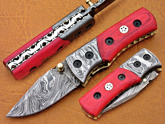 Custom Handmade Damascus Steel Folding Pocket Knife - SUSA KNIVES