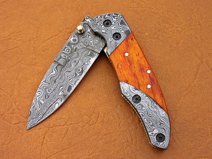 Custom Handmade Damascus Steel Folding Pocket Knife - SUSA KNIVES