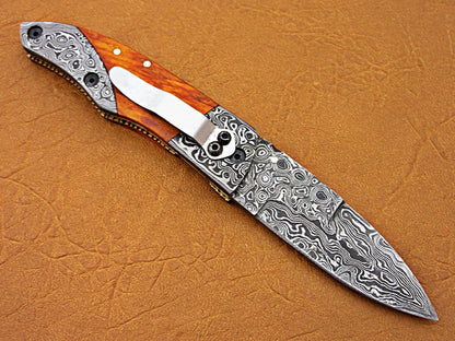Custom Handmade Damascus Steel Folding Pocket Knife - SUSA KNIVES