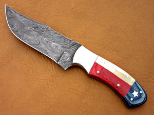 Custom Handmade Damascus Steel Fixed Blade Flag Handle Hunting Knife - SUSA KNIVES