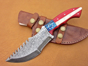 Custom Handmade Damascus Steel Fixed Blade Hunting Tracker Knife - SUSA KNIVES