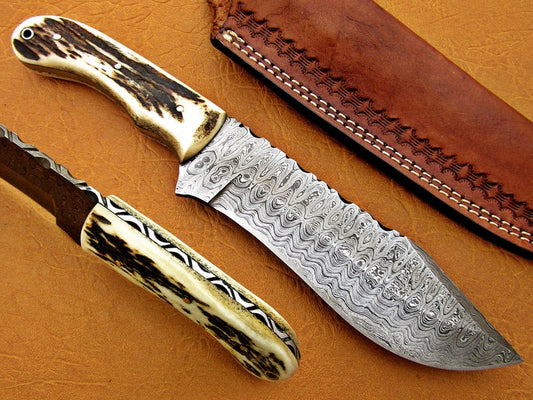 Custom Handmade Damascus Steel Fixed Blade Hunting Knife - SUSA KNIVES