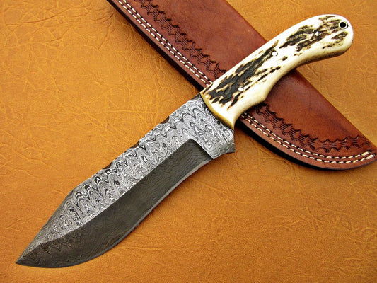 Custom Handmade Damascus Steel Fixed Blade Hunting Knife - SUSA KNIVES