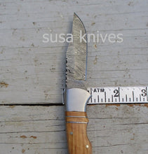 Load image into Gallery viewer, Double Inlay Folding Knife: Olive Wood and Twist Damascus Steel - SUSA KNIVES
