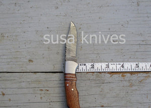 Offset Inlay Folding Knife: Walnut wood, Twist Damascus Steel - SUSA KNIVES