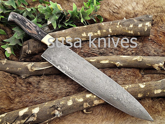 Handmade Damascus Steel Chef Knife Boxing day Sale, Gift, Bridesmaid gift, Birthday gift, Gift for Mother, Cutlery, Kitchen & Dining, - SUSA KNIVES