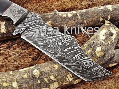 A Beautiful Custom Made Damascus Skinner Knife/Black Friday Gift/ Thanksgiving Gift/Christmas Gift - SUSA KNIVES