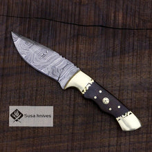 Load image into Gallery viewer, Damascus Bushcraft Knife - Hunting, Camping, Fixed Blade, Collectors Knife. Christmas, Anniversary Gift Men, Unique Knife, EDC, Hiking Gear - SUSA KNIVES
