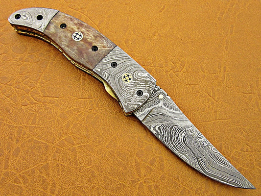 Custom Handmade Damascus Steel Folding Pocket Knife - SUSA KNIVES