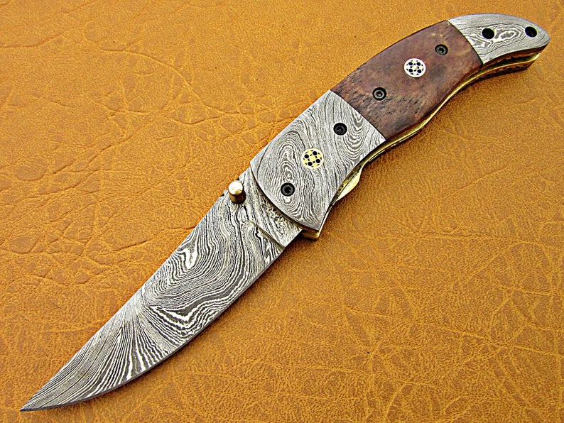 Custom Handmade Damascus Steel Folding Pocket Knife - SUSA KNIVES