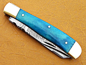 Custom Handmade Damascus Steel Double Blade Folding Pocket Knife - SUSA KNIVES