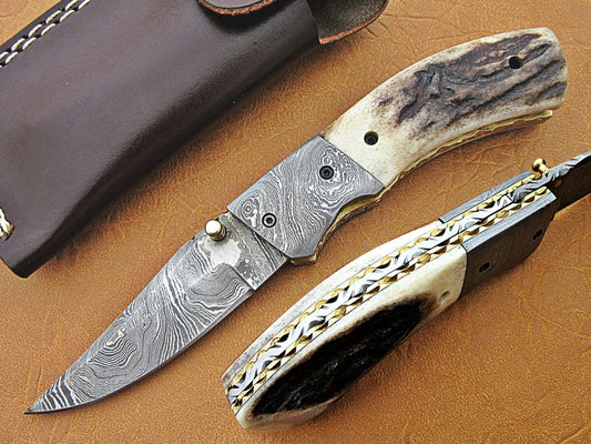 Custom Handmade Damascus Steel Folding Pocket Knife - SUSA KNIVES