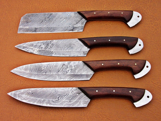 Custom Handmade Damascus Steel Fixed Blade Kitchen Chef Knife Set - SUSA KNIVES